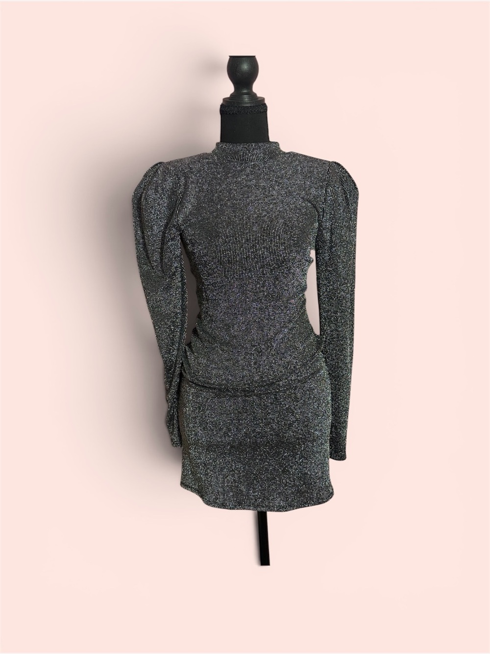 BCBGeneration Black Shimmery Puff-Sleeve Mini Dress
